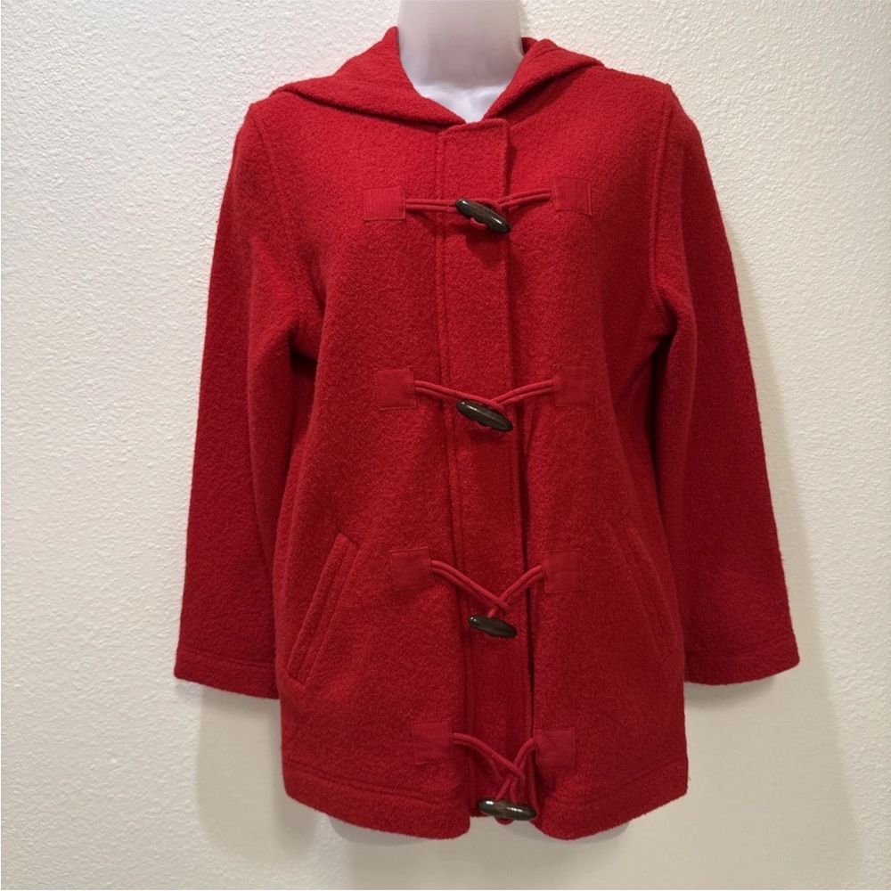 Liz Claiborne Women’s Duffle Hooded Coat 100%  Wool  - Red  Small  NWT